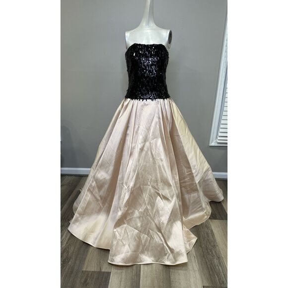 NWT Pamella Roland Mixed-Media Sequin-Embroidered Gown Blush Black Size 10 $4895 - Picture 9 of 13